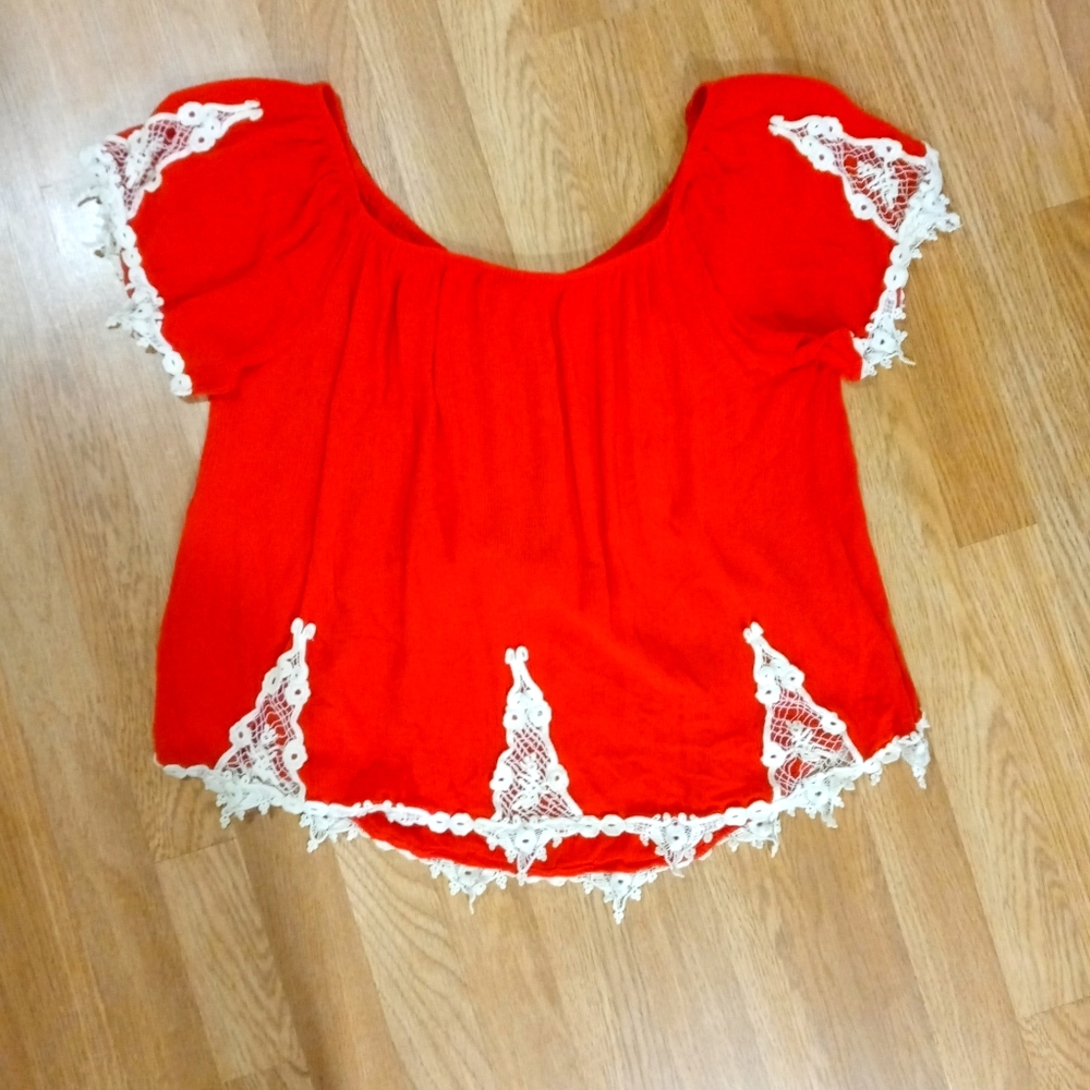 Off the Shoulder Lace Embellished Blouse